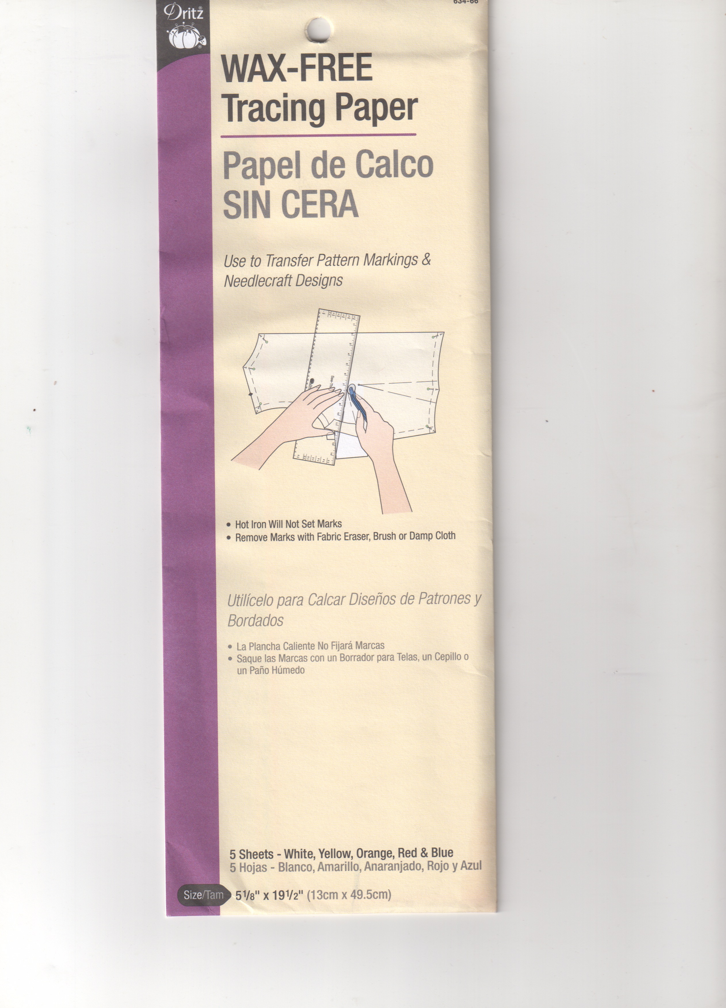 Dritz 63466 WaxFree Tracing Paper, Assorted, 5 pc